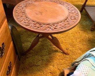 #113		Carved Round Table w/Folding 3 legs 20 Round	 $65.00 
