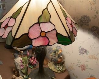 #147		Pink/Cream Tiffany style lamp 23" Tall	 $75.00 

