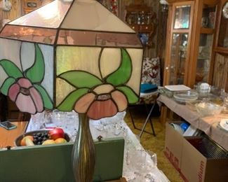 #149 Pink/Green w/Brass Base Tiffany Style Lamp 24" Tall $100.00