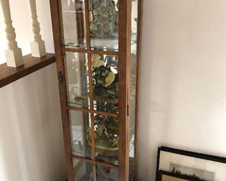 Small Curio Cabinet, Large Bird Figurines and Pocket Watches