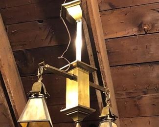 Mission Brass and Slag Glass Light Fixture