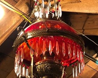 14" Hanging  Victorian Oil Fixture Converted to Electric