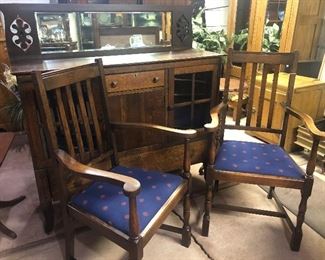 Mission/Arts & Crafts Sideboard and Pair of Mission Chairs