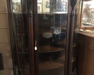 Large Victorian Griffon Paw Foot Curved Glass China Cabinet