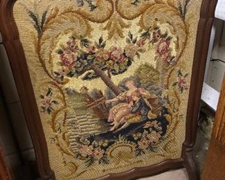 Antique Needlepoint Fire Screen 