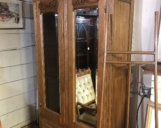 Antique Mirrored Oak Wardrobe