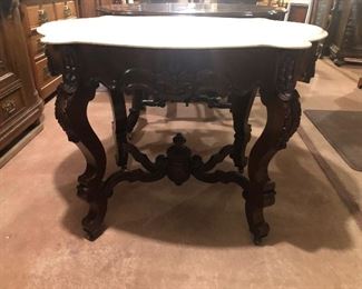 Victorian Rosewood Marble Turtle Top Parlor Table