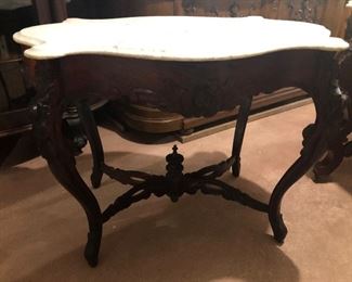 Victorian Rosewood Marble Turtle Top Parlor Table