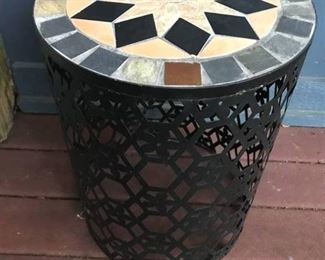 Indoor/Outdoor mosaic side table plant stand. Black Metal on bottom.