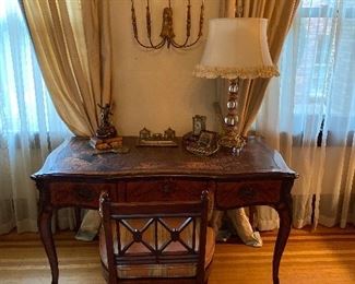 Early 20th c. Louis XV Style Writing Desk w Leather Inset Top