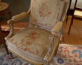 Pair of 19th c. Louis XVI Style Fauteuils w Petit Point Upholstery