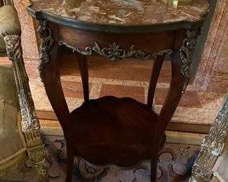 Late 19th c. Louis XV Style Work Table w Marble Top & Gilt Bronze Mounts