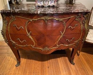 Louis XV Style Bombe Commode w Marble Top & Gilt Mounts