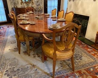 Louis XVI Dining Table w Book Matched Mahogany Top