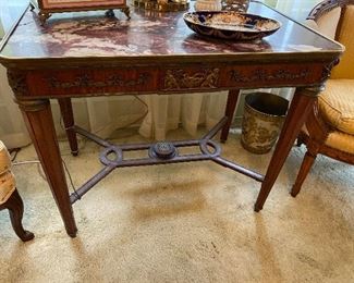 Louis XVI style table, with marble top and gilt brass mounts, circa 1900