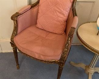 Directoire bergère armchair, carved giltwood, French, possibly late 18th century.