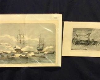 Print of Ships at Sea and Mountain Supply Train https://ctbids.com/#!/description/share/279495