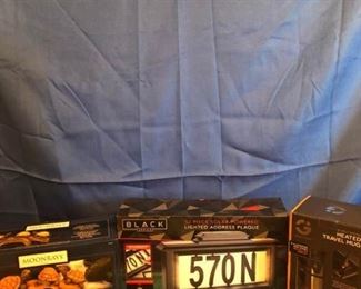 Heated Travel Mug, Lighted Address Plaque, Solar Garden Accent Turtles, and Car Power Adapter