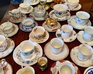 Lots of unusual tea cups and saucers