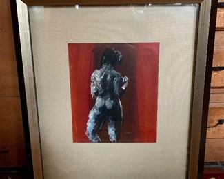 This house is filled with interesting art! Originals, lithos, engravings, prints - all beautifully framed! This study of a figure is by Jacques Clement, artist from Montreal.