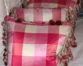 pink check taffeta pillows are Scalamandre silk and fringe! Gorgeous!