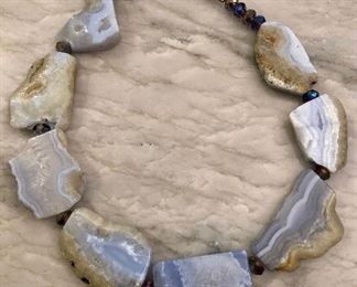 Chunky agate necklace with iridescent bead spacers