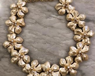 Kenneth J. Lane Flower and Rhinestone Necklace