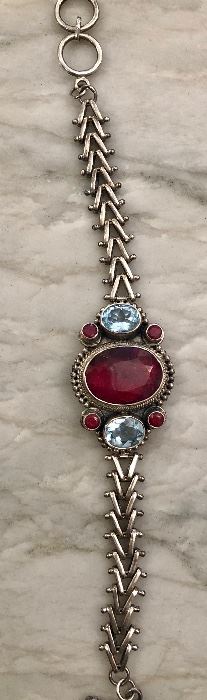 FADI India, Sterling, Natiral Ruby and blue topaz.