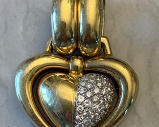18K Gold Chimento Heart Pendant with Pave Diamonds