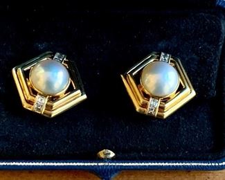 Gold with Pearl and Diamond, Clip (A.F. Betteridge- Greenwich, CT)