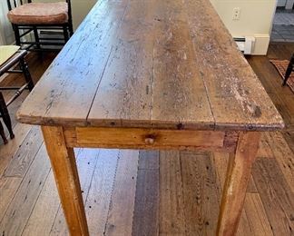 This piece is really special! Antique French Farmhouse Dining Table: French country table 

It measures 78”L x 30-3/4” H x 30-1/2” W. It has a long drawer at one end and  pull out bread board at the other end. It measures 18-1/2”  so you can seat 2 more (smallish:) people. 