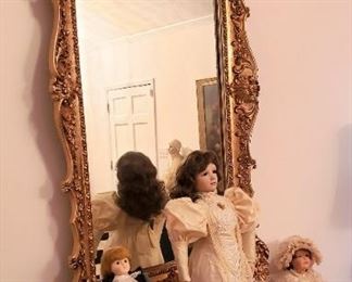 Victorian Gilded Mirror and Hand Made Dolls