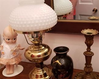 Hobnail and Brass, Cupie Doll, Collectible Candlestick, and Vintage Vase