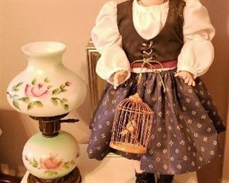 Vintage Globe Lamp and Handmade Doll