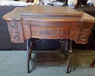 Antique White Treadle Sewing Machine and Cabinet