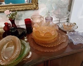 More Depression Glass of various colors and make