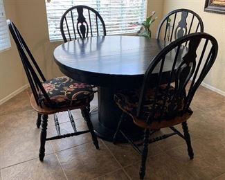 Country Black & Maple Table w/4 Chairs	29in H x 48in Diameter		 
