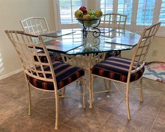 Distressed Wrought Iron & Glass Table w/ 4 Chairs 30x52x52in HxWxD