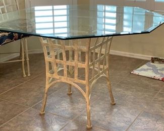 Distressed Wrought Iron & Glass Table w/ 4 Chairs 30x52x52in HxWxD