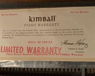 Kimball Upright Console Piano 41x58x25 HxWxD