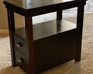 Single Dark Wood End Table 24x14x24in HxWxD Has some nicks on back leg
