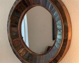 Rustic Wood Round Mirror 33in Diameter
