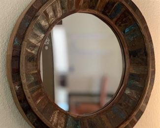 Rustic Wood Round Mirror 33in Diameter