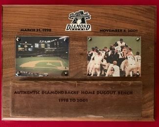 Diamondbacks Home Dugout Bench 1998 to 2001 Plaque