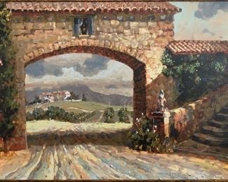 Tuscan Villa Leland Beaweu Painting 32x56in