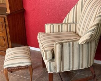 Vintage Wingback Chair w/ Ottoman 38x34x31in HxWxD Recently reupholstered with contemporary fabric.. Looks great!