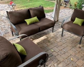 Heavy Wrought Iron Wide Scroll arm Patio Loveseat 34x58x36 HxWxD
Heavy Wrought Iron Wide Scroll arm Chair #1 44x31x36in HxWxD
Heavy Wrought Iron Wide Scroll arm Chair #2 44x31x36in HxWxD