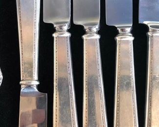 Sterling Flatware:

William & Mary Sterling Flatware & Serving pieces By LUNT, ROGER & BOWLEN. Monogramed with “M”..
Riviera Sterling Flatware Pattern By INTERNATIONAL.. 
Miscellaneous Sterling Flatware by FEDERAL KINGS, OLD COLONIAL, A. MICHELSEN & other DANISH Sterling flatware.. 
Miscellaneous Sterling Serving pieces. 