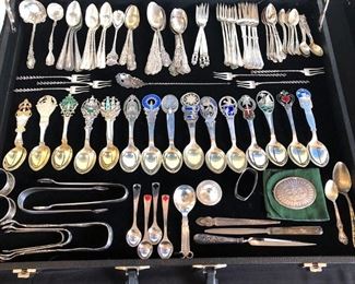 Sterling Flatware:

William & Mary Sterling Flatware & Serving pieces By LUNT, ROGER & BOWLEN. Monogramed with “M”..
Riviera Sterling Flatware Pattern By INTERNATIONAL.. 
Miscellaneous Sterling Flatware by FEDERAL KINGS, OLD COLONIAL, A. MICHELSEN & other DANISH Sterling flatware.. 
Miscellaneous Sterling Serving pieces. 