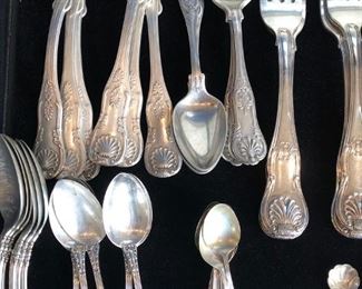 Sterling Flatware:

William & Mary Sterling Flatware & Serving pieces By LUNT, ROGER & BOWLEN. Monogramed with “M”..
Riviera Sterling Flatware Pattern By INTERNATIONAL.. 
Miscellaneous Sterling Flatware by FEDERAL KINGS, OLD COLONIAL, A. MICHELSEN & other DANISH Sterling flatware.. 
Miscellaneous Sterling Serving pieces. 